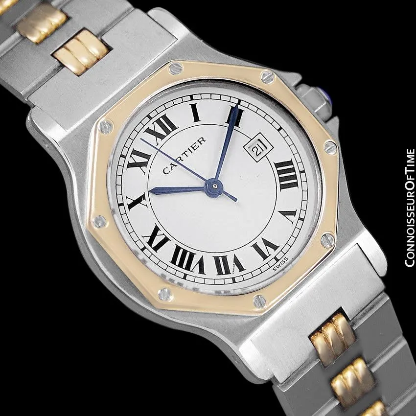 Cartier Santos Octagon Godron Mens Midsize Watch, Automatic - Stainless Steel & 18K Gold