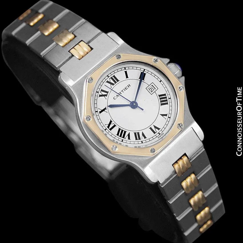Cartier Santos Octagon Godron Mens Midsize Watch, Automatic - Stainless Steel & 18K Gold