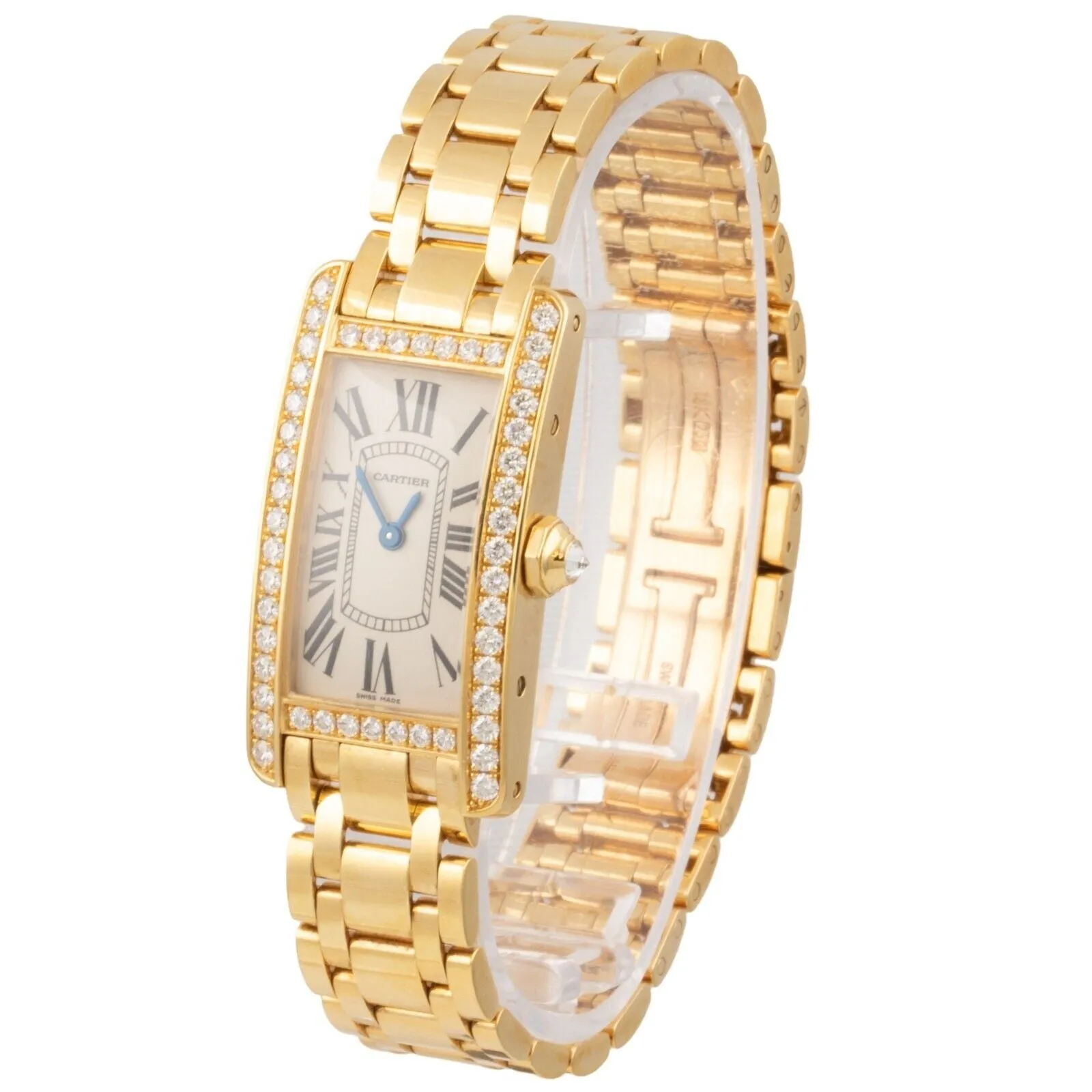 Cartier Tank Americaine 18k Gold Diamond Bezel 19mm WB7072K2 2482 BOX   CERT