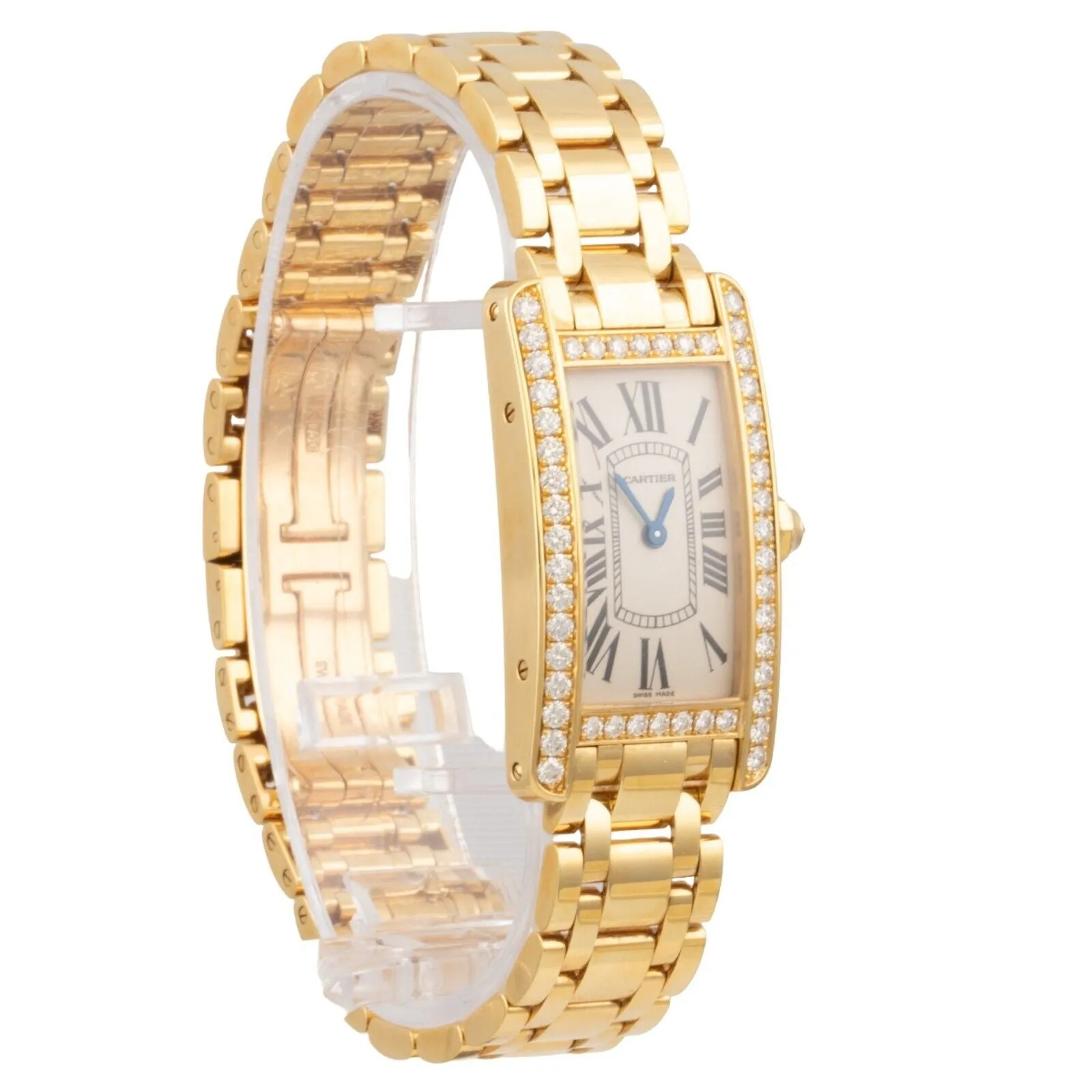 Cartier Tank Americaine 18k Gold Diamond Bezel 19mm WB7072K2 2482 BOX   CERT