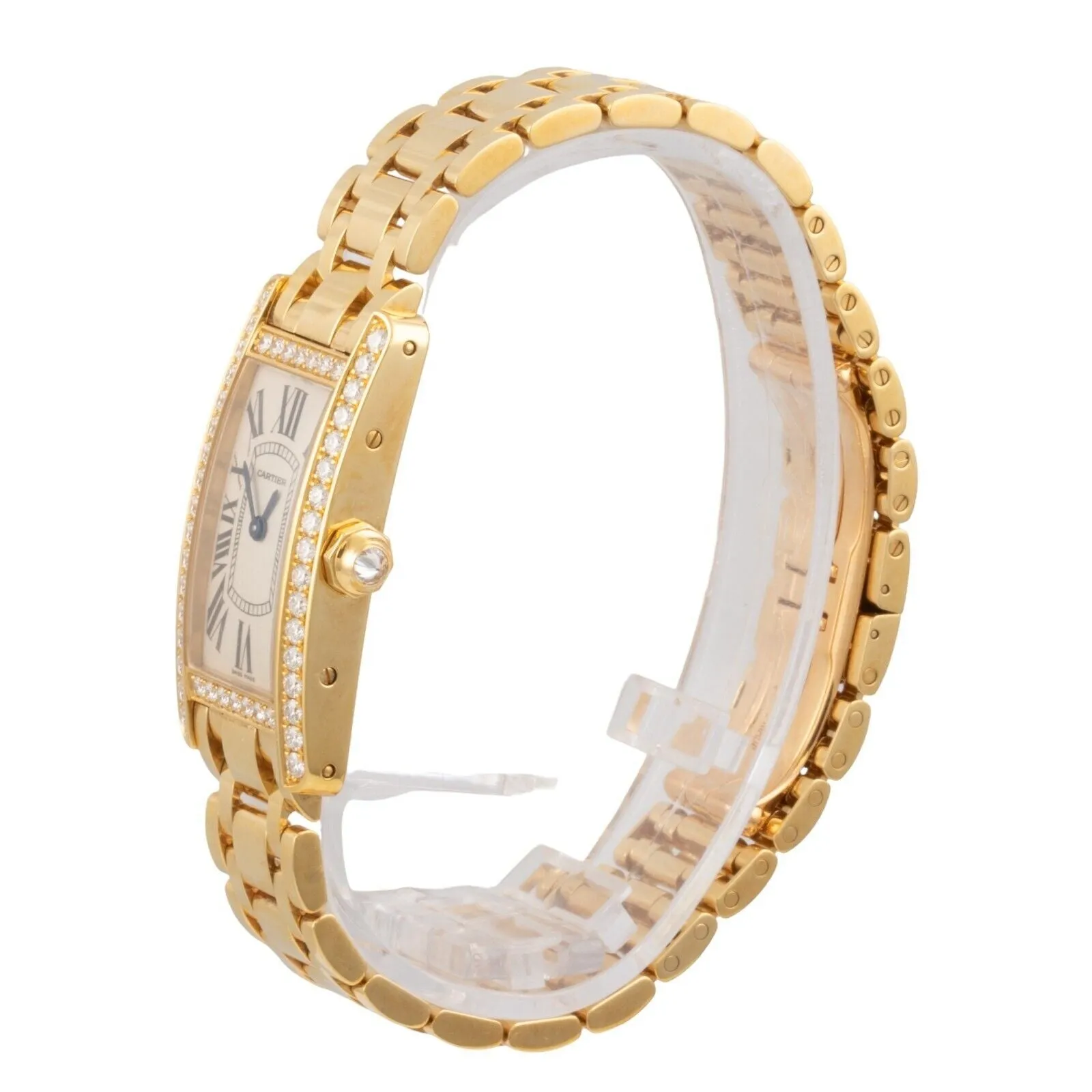 Cartier Tank Americaine 18k Gold Diamond Bezel 19mm WB7072K2 2482 BOX   CERT