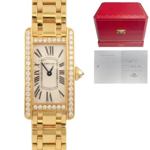 Cartier Tank Americaine 18k Gold Diamond Bezel 19mm WB7072K2 2482 BOX   CERT