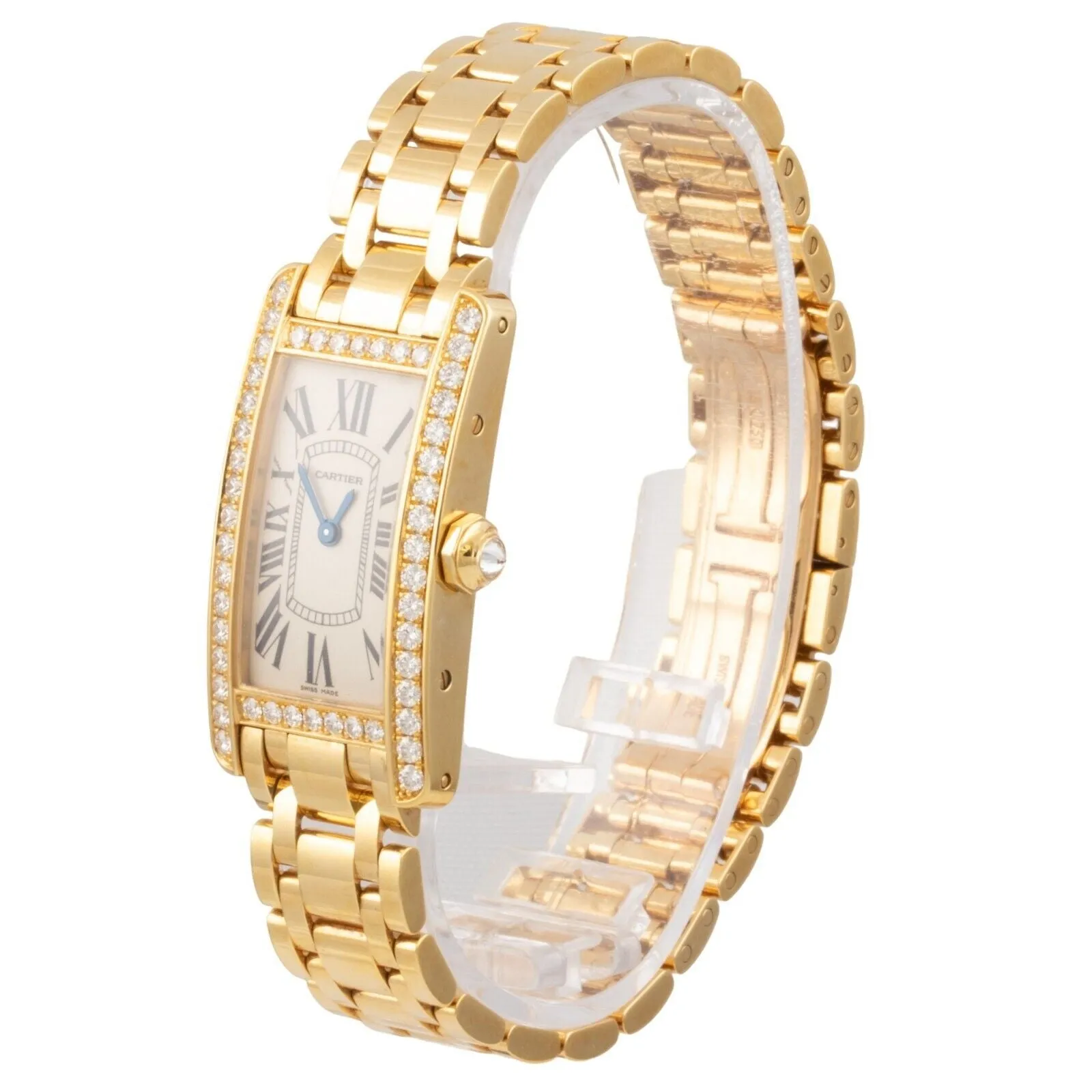 Cartier Tank Americaine 18k Gold Diamond Bezel 19mm WB7072K2 2482 BOX   CERT