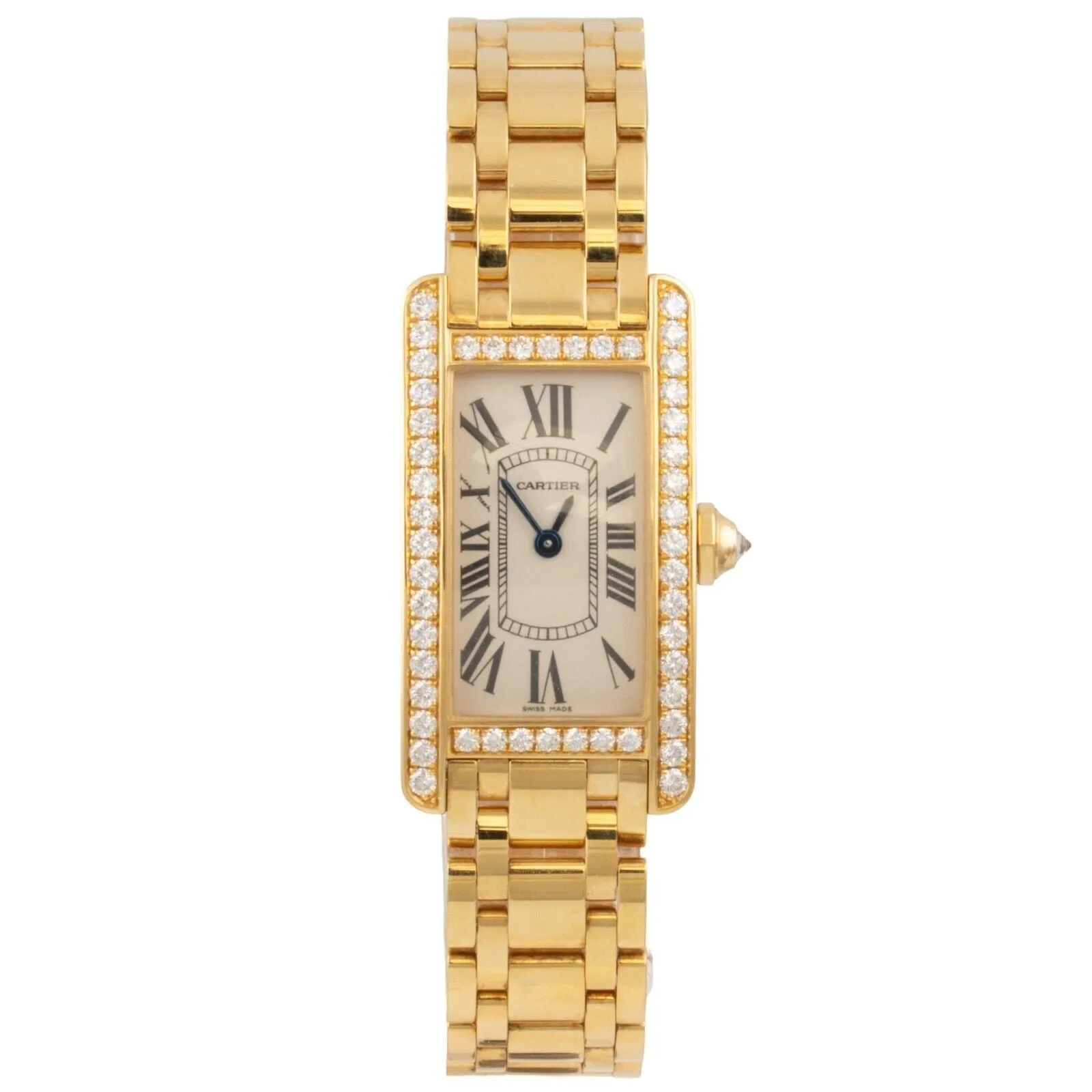 Cartier Tank Americaine 18k Gold Diamond Bezel 19mm WB7072K2 2482 BOX   CERT