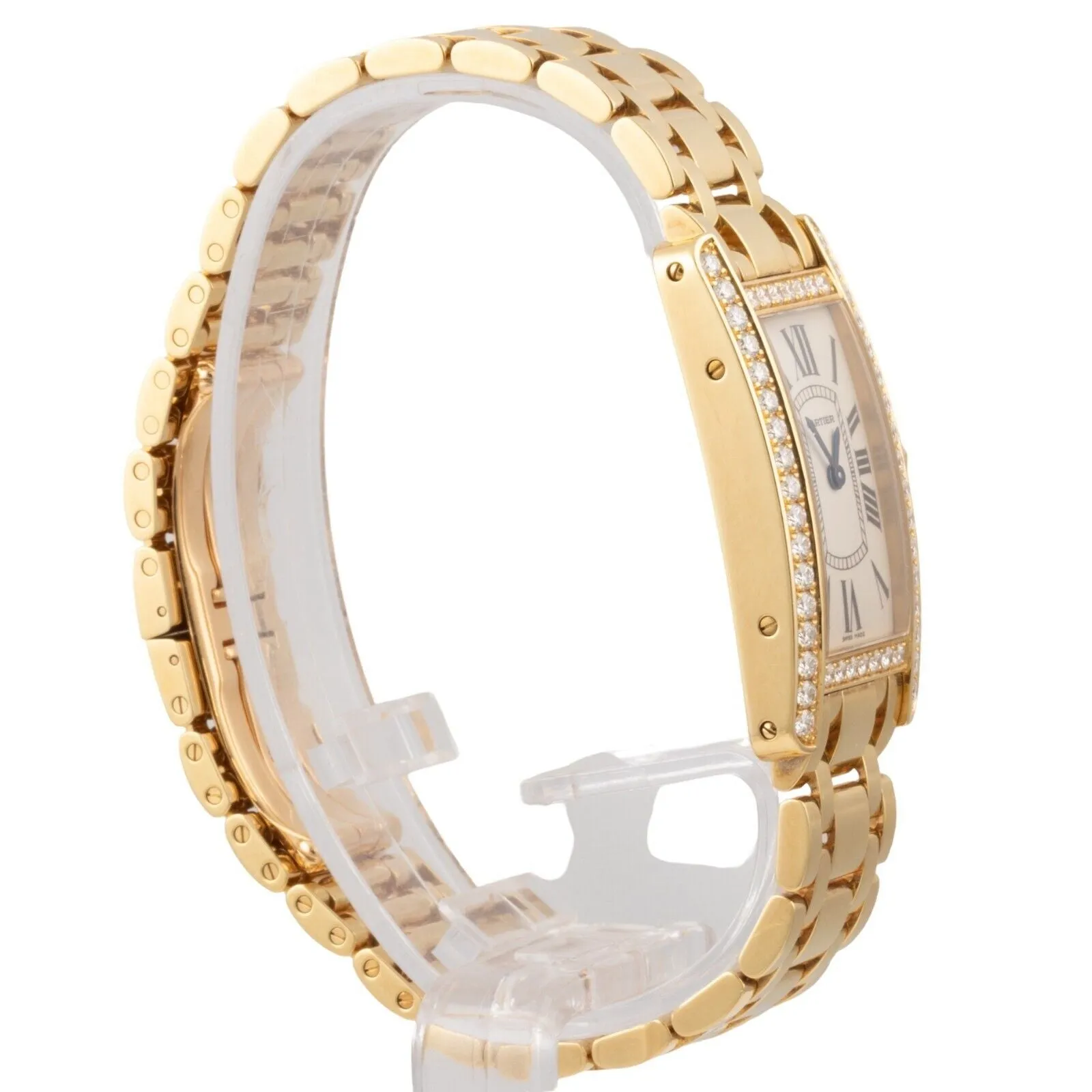 Cartier Tank Americaine 18k Gold Diamond Bezel 19mm WB7072K2 2482 BOX   CERT