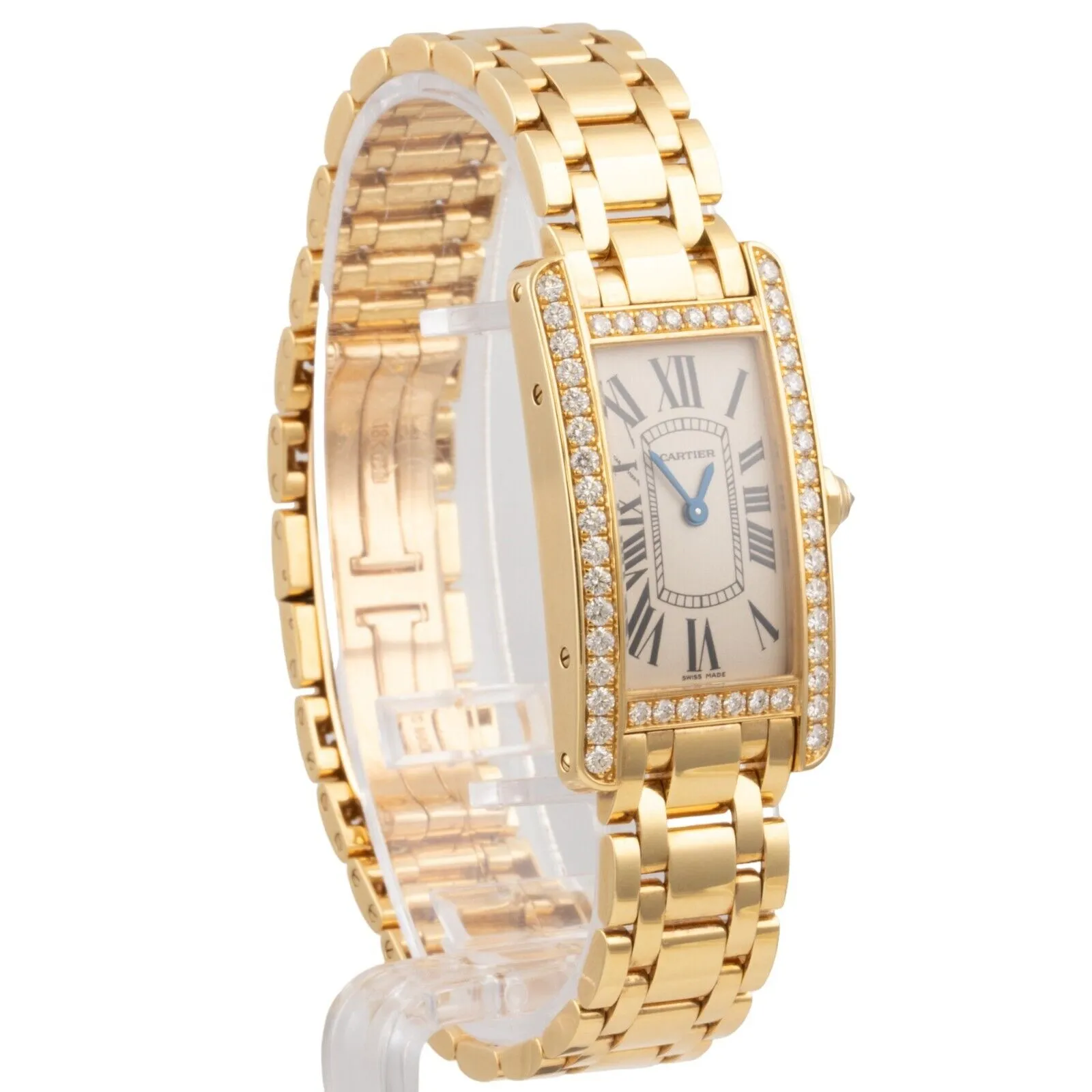 Cartier Tank Americaine 18k Gold Diamond Bezel 19mm WB7072K2 2482 BOX   CERT