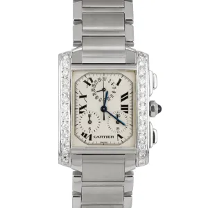 Cartier Tank Francaise Chronoflex 2303 Chronograph Diamond Quartz Watch W51001Q3
