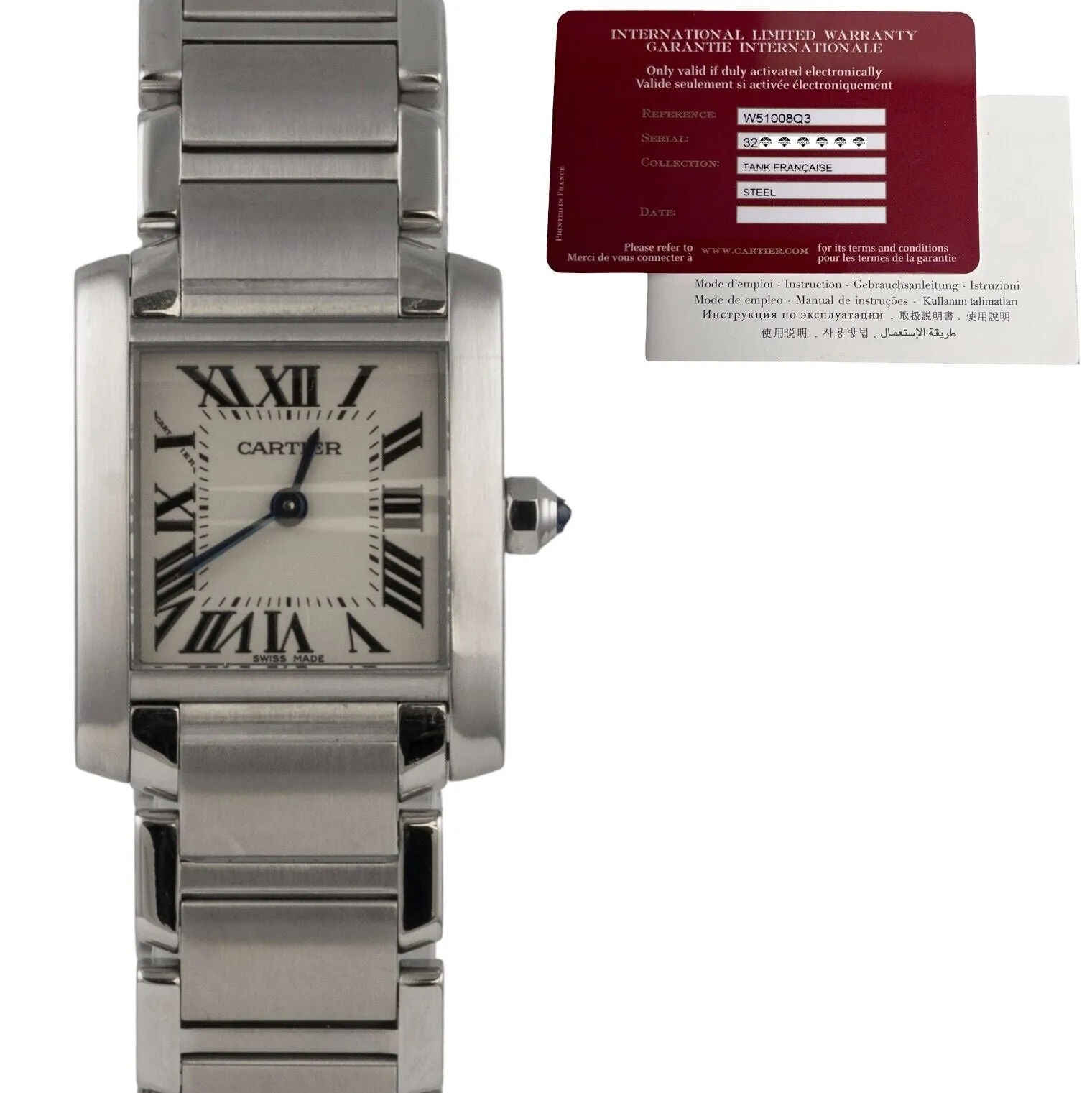Cartier Tank Francaise Stainless Steel White 20mm SMALL W51008Q3 BOX   PAPERS