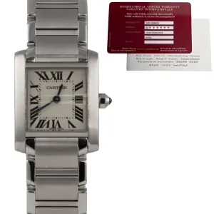 Cartier Tank Francaise Stainless Steel White 20mm SMALL W51008Q3 BOX   PAPERS