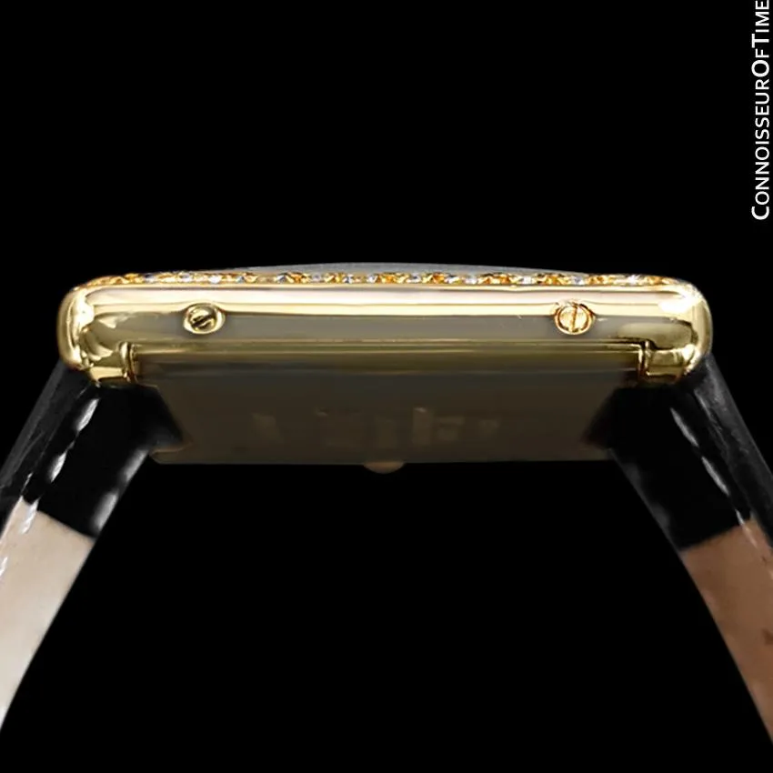 Cartier Vintage Mens Tank Mechanical Watch - Gold Vermeil, 18K Gold over Sterling Silver and Diamonds