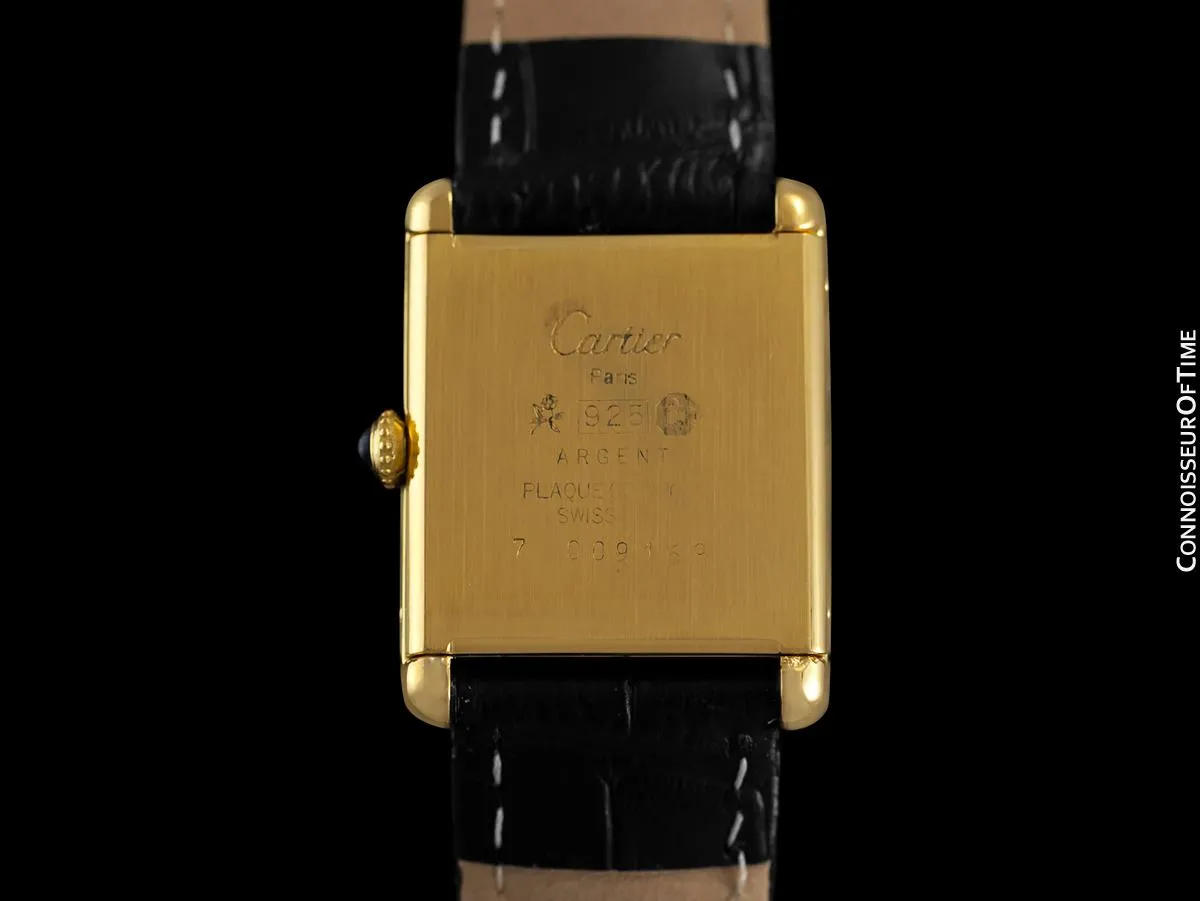 Cartier Vintage Mens Tank Mechanical Watch - Gold Vermeil, 18K Gold over Sterling Silver and Diamonds