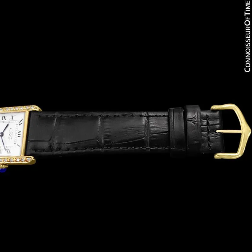 Cartier Vintage Mens Tank Mechanical Watch - Gold Vermeil, 18K Gold over Sterling Silver and Diamonds