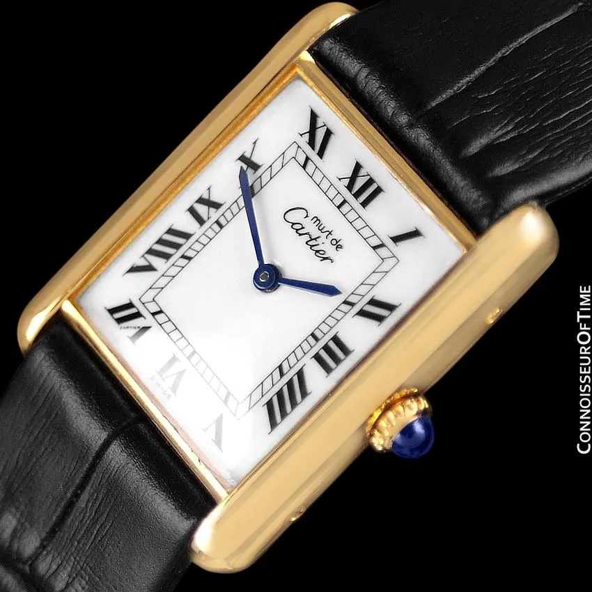Cartier Vintage Mens Tank Mechanical Watch - Gold Vermeil, 18K Gold over Sterling Silver