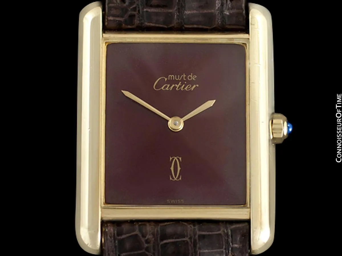 Cartier Vintage Mens Tank Quartz Watch - Gold Vermeil, 18K Gold over Sterling Silver