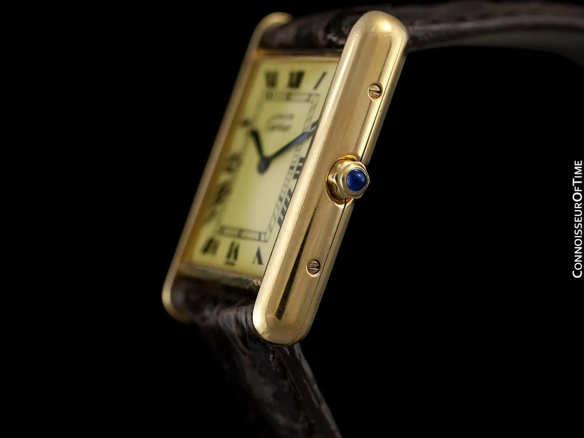 Cartier Vintage Mens Tank Quartz Watch - Gold Vermeil, 18K Gold over Sterling Silver