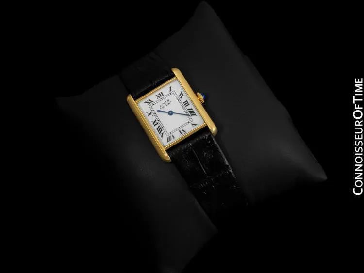 Cartier Vintage Mens Tank Quartz Watch - Gold Vermeil, 18K Gold over Sterling Silver