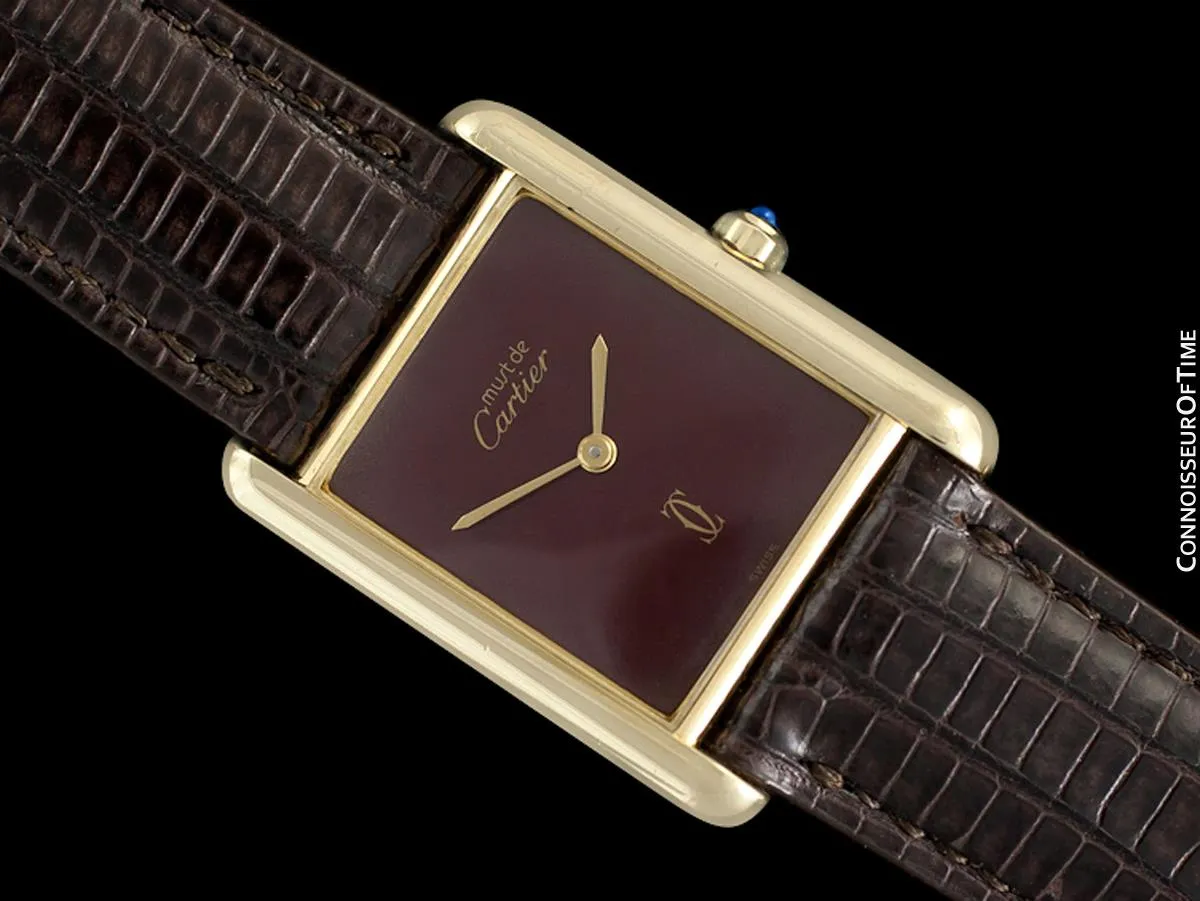Cartier Vintage Mens Tank Quartz Watch - Gold Vermeil, 18K Gold over Sterling Silver