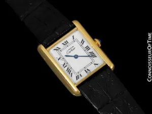 Cartier Vintage Mens Tank Quartz Watch - Gold Vermeil, 18K Gold over Sterling Silver