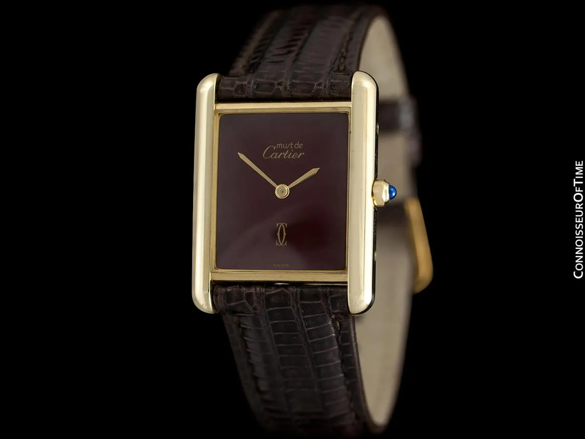 Cartier Vintage Mens Tank Quartz Watch - Gold Vermeil, 18K Gold over Sterling Silver