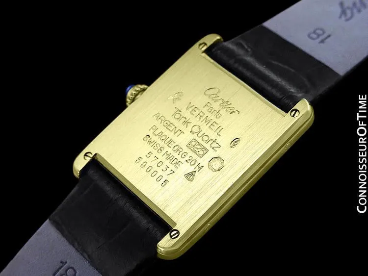 Cartier Vintage Mens Tank Quartz Watch - Gold Vermeil, 18K Gold over Sterling Silver