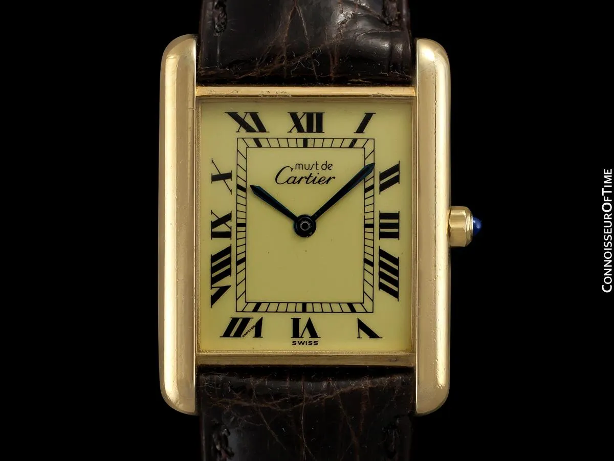Cartier Vintage Mens Tank Quartz Watch - Gold Vermeil, 18K Gold over Sterling Silver