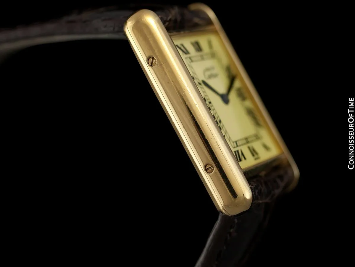 Cartier Vintage Mens Tank Quartz Watch - Gold Vermeil, 18K Gold over Sterling Silver