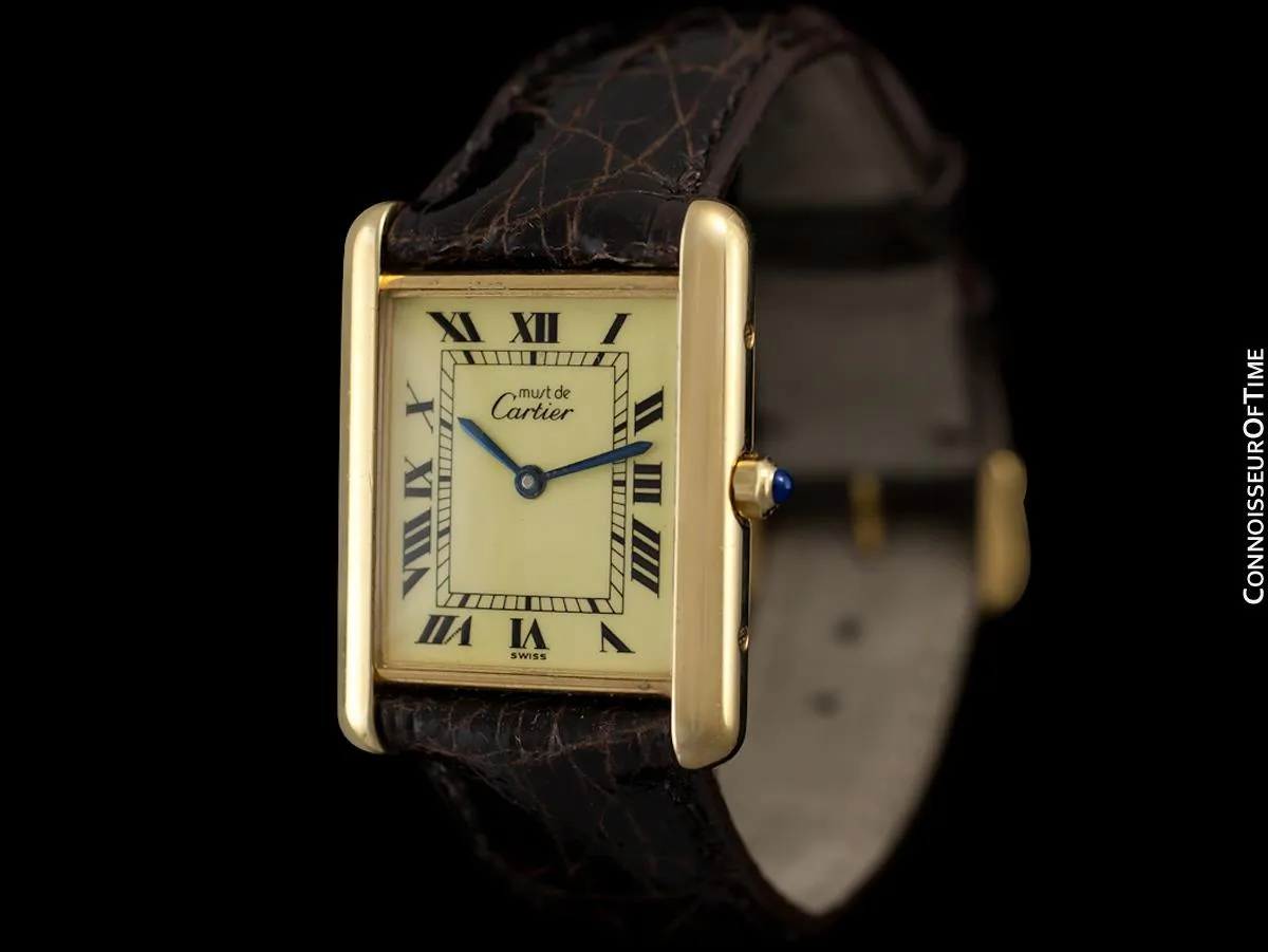 Cartier Vintage Mens Tank Quartz Watch - Gold Vermeil, 18K Gold over Sterling Silver