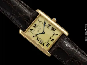 Cartier Vintage Mens Tank Quartz Watch - Gold Vermeil, 18K Gold over Sterling Silver