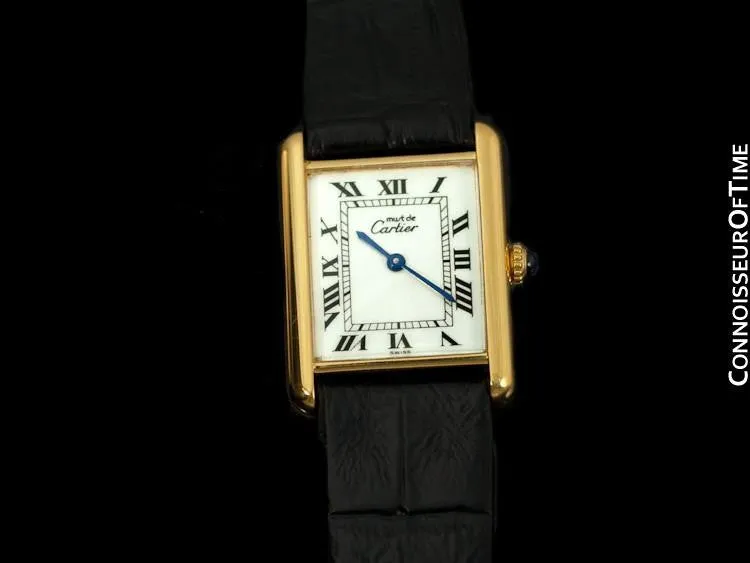 Cartier Vintage Mens Tank Quartz Watch - Gold Vermeil, 18K Gold over Sterling Silver
