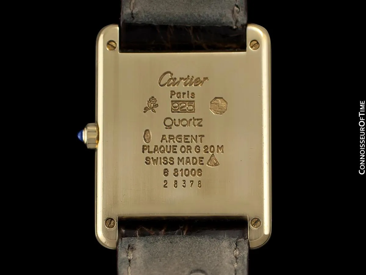 Cartier Vintage Mens Tank Quartz Watch - Gold Vermeil, 18K Gold over Sterling Silver