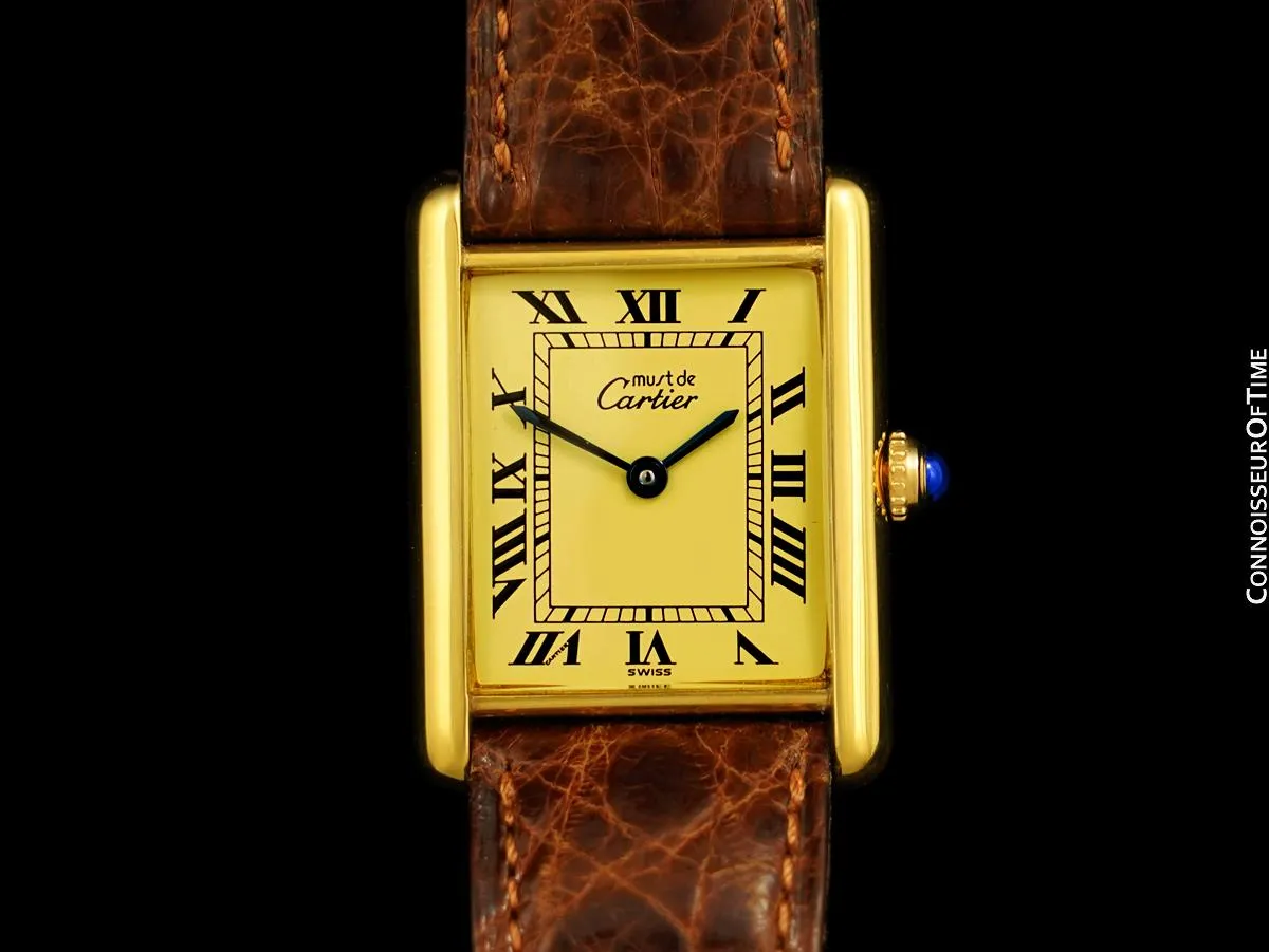 Cartier Vintage Mens Tank Watch - Gold Vermeil, 18K Gold over Sterling Silver