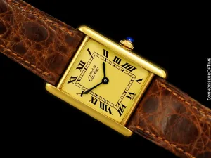 Cartier Vintage Mens Tank Watch - Gold Vermeil, 18K Gold over Sterling Silver