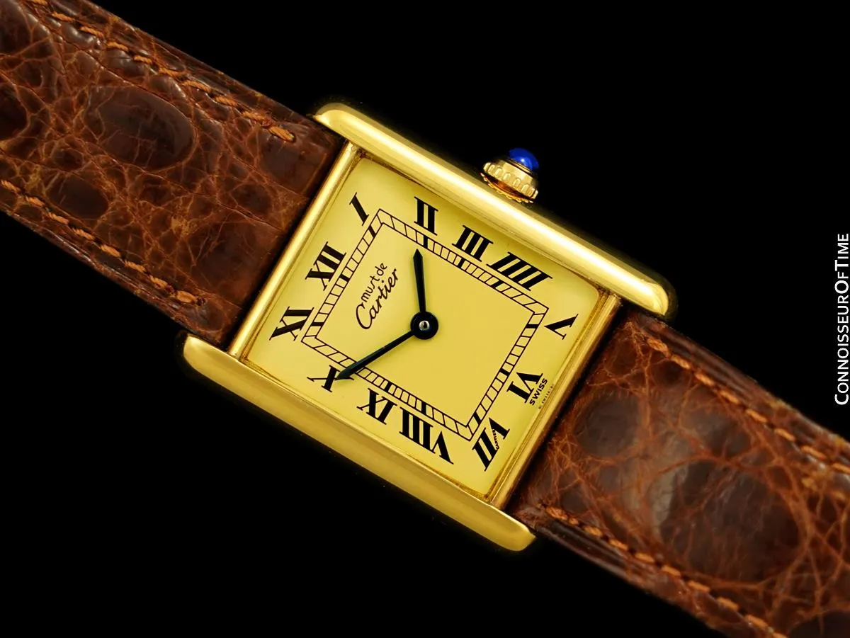 Cartier Vintage Mens Tank Watch - Gold Vermeil, 18K Gold over Sterling Silver