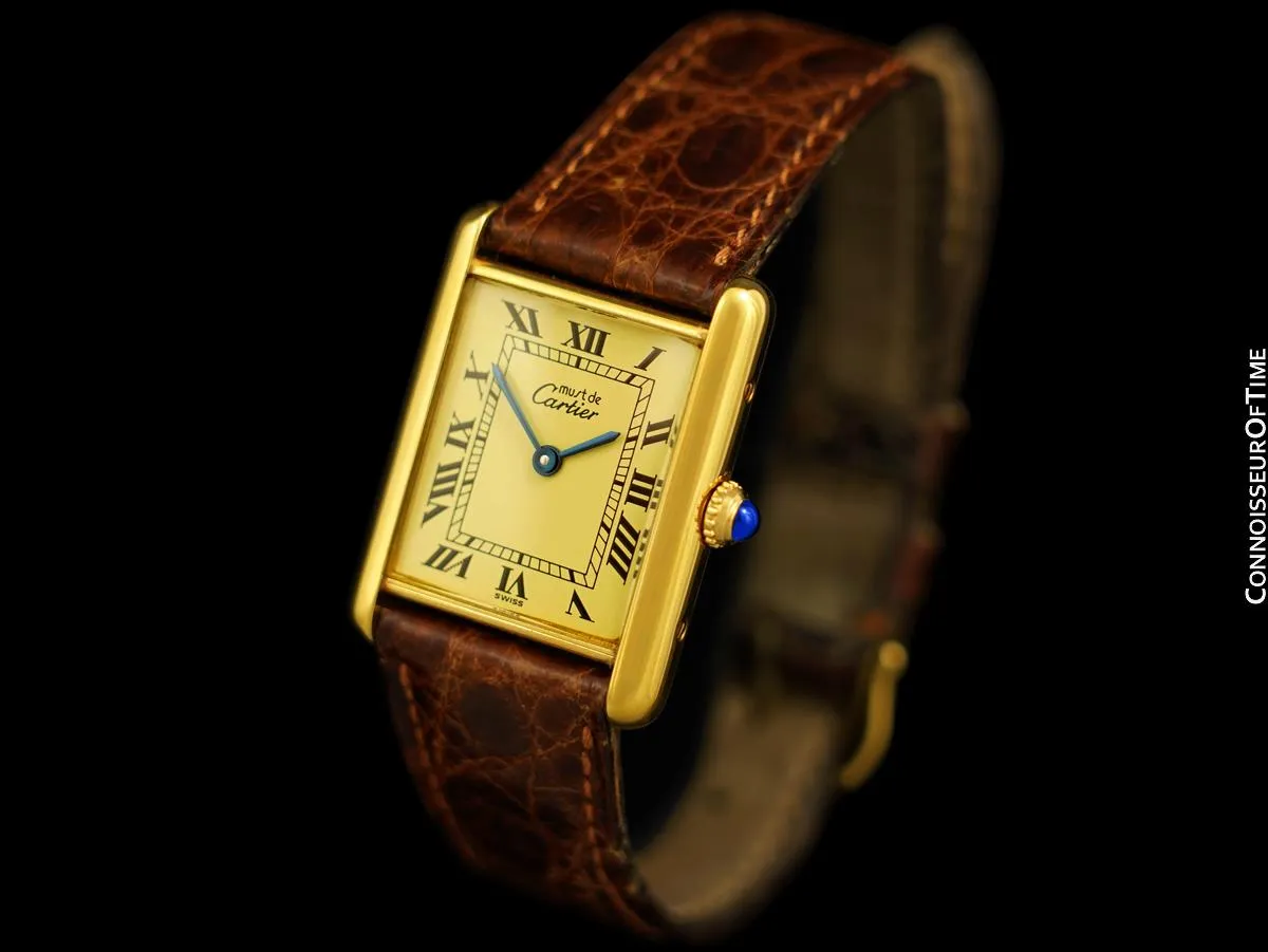 Cartier Vintage Mens Tank Watch - Gold Vermeil, 18K Gold over Sterling Silver