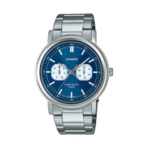Casio Analogue Day-Date Dial 50M Water Resistant Blue Face Stainless Steel Band MTPE335D-2E1