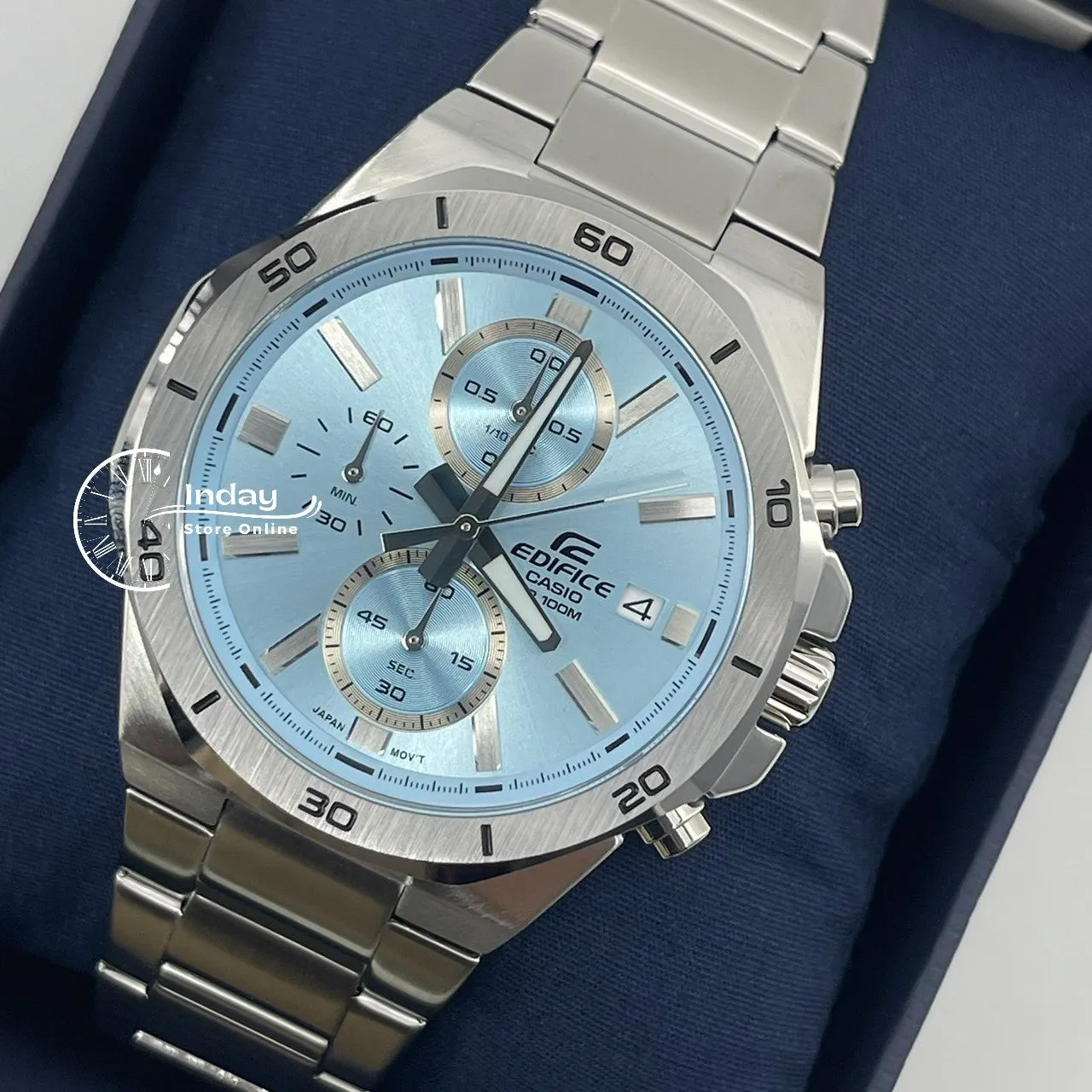 Casio Edifice  Men's Watch EFV-640D-2B Mineral Glass Stainless Steel Band