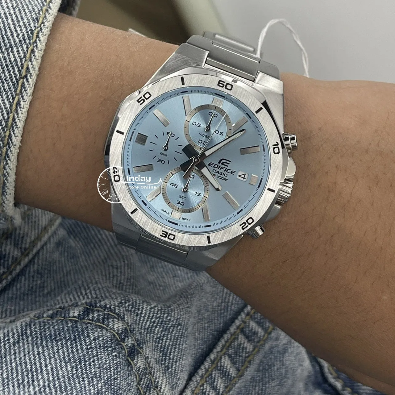 Casio Edifice  Men's Watch EFV-640D-2B Mineral Glass Stainless Steel Band
