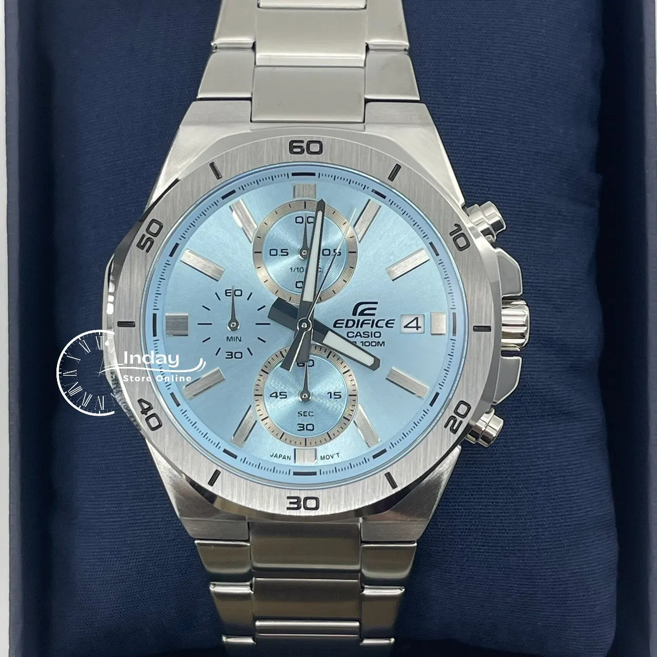 Casio Edifice  Men's Watch EFV-640D-2B Mineral Glass Stainless Steel Band