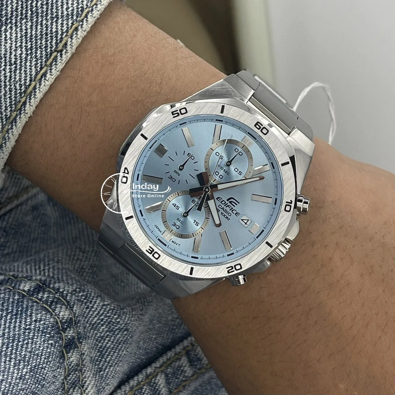 Casio Edifice  Men's Watch EFV-640D-2B Mineral Glass Stainless Steel Band