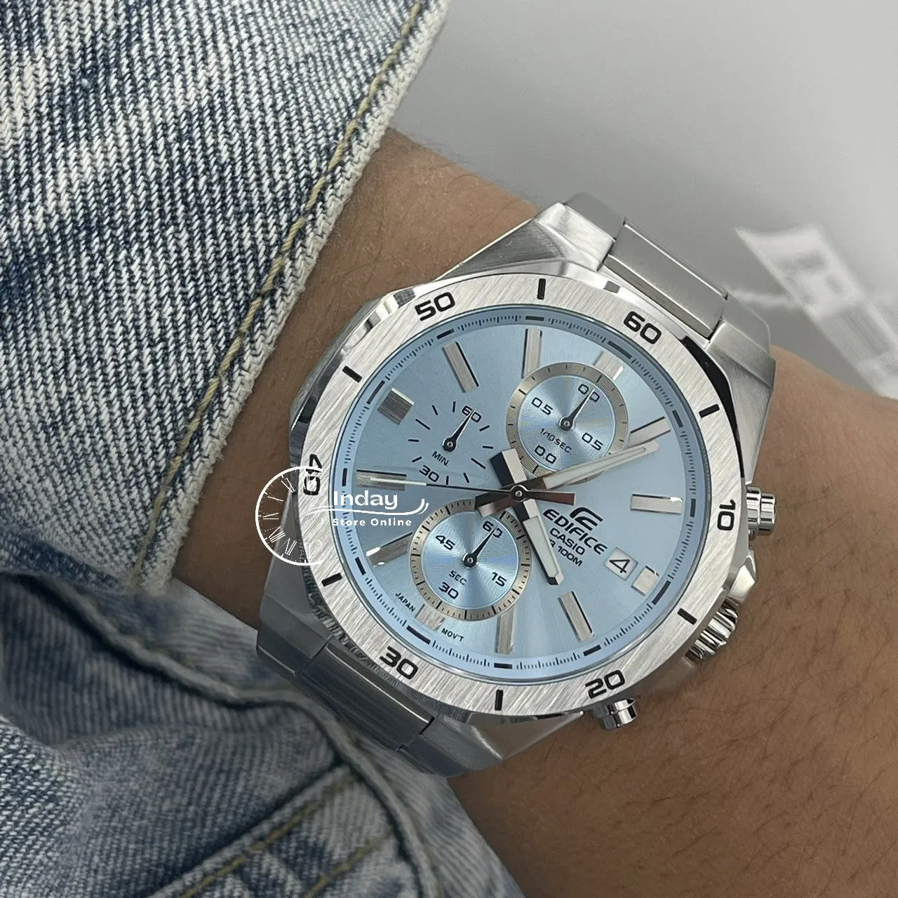 Casio Edifice  Men's Watch EFV-640D-2B Mineral Glass Stainless Steel Band