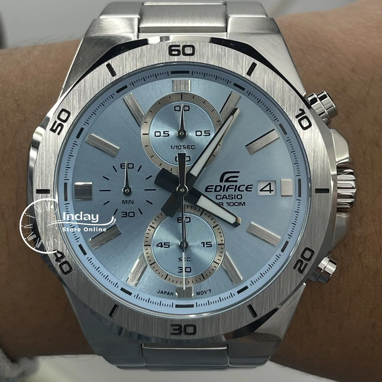 Casio Edifice  Men's Watch EFV-640D-2B Mineral Glass Stainless Steel Band