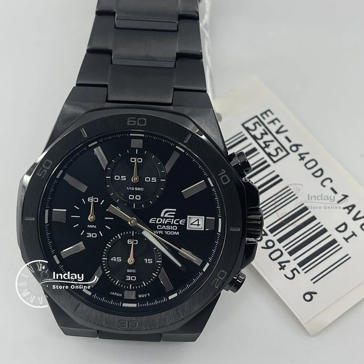 Casio Edifice  Men's Watch EFV-640DC-1A Mineral Glass Stainless Steel Black ion Plated Band