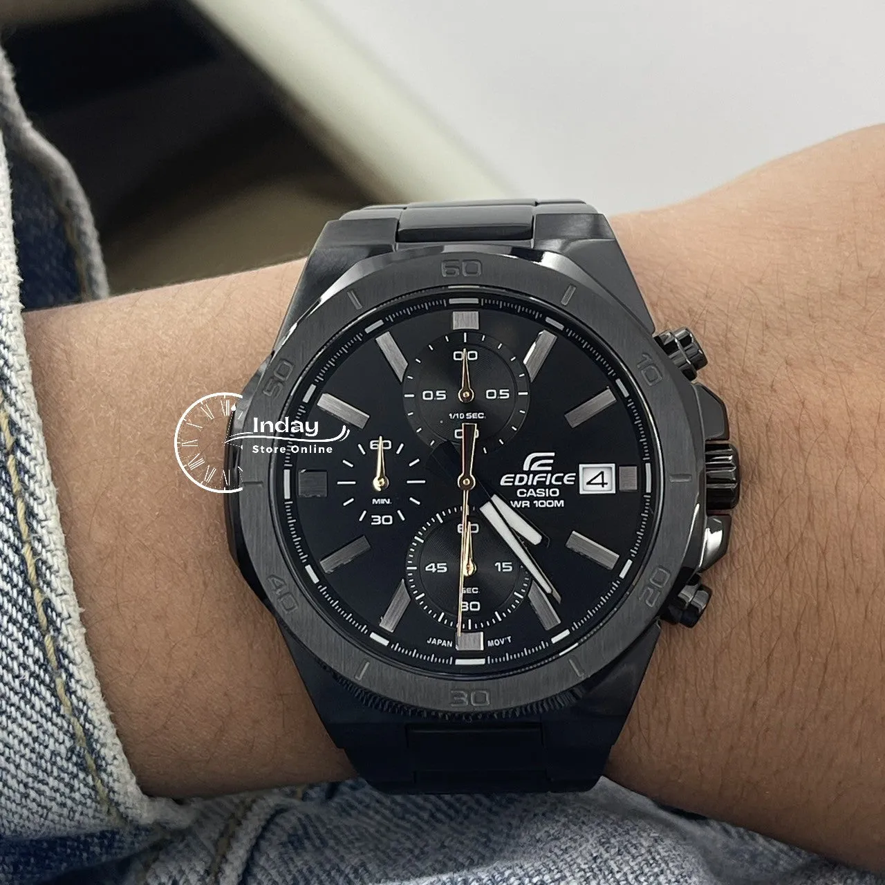 Casio Edifice  Men's Watch EFV-640DC-1A Mineral Glass Stainless Steel Black ion Plated Band