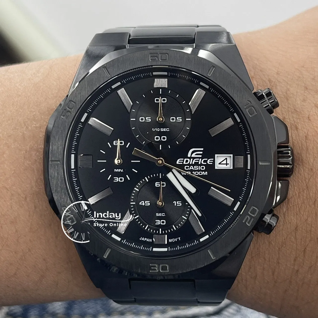 Casio Edifice  Men's Watch EFV-640DC-1A Mineral Glass Stainless Steel Black ion Plated Band