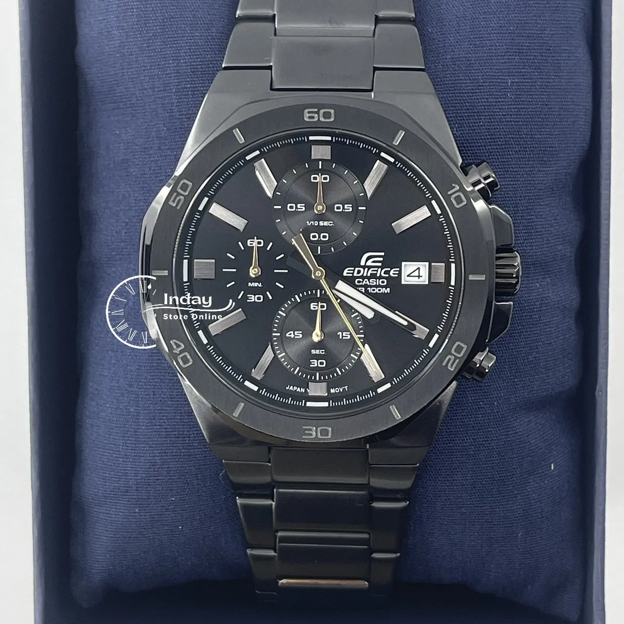 Casio Edifice  Men's Watch EFV-640DC-1A Mineral Glass Stainless Steel Black ion Plated Band