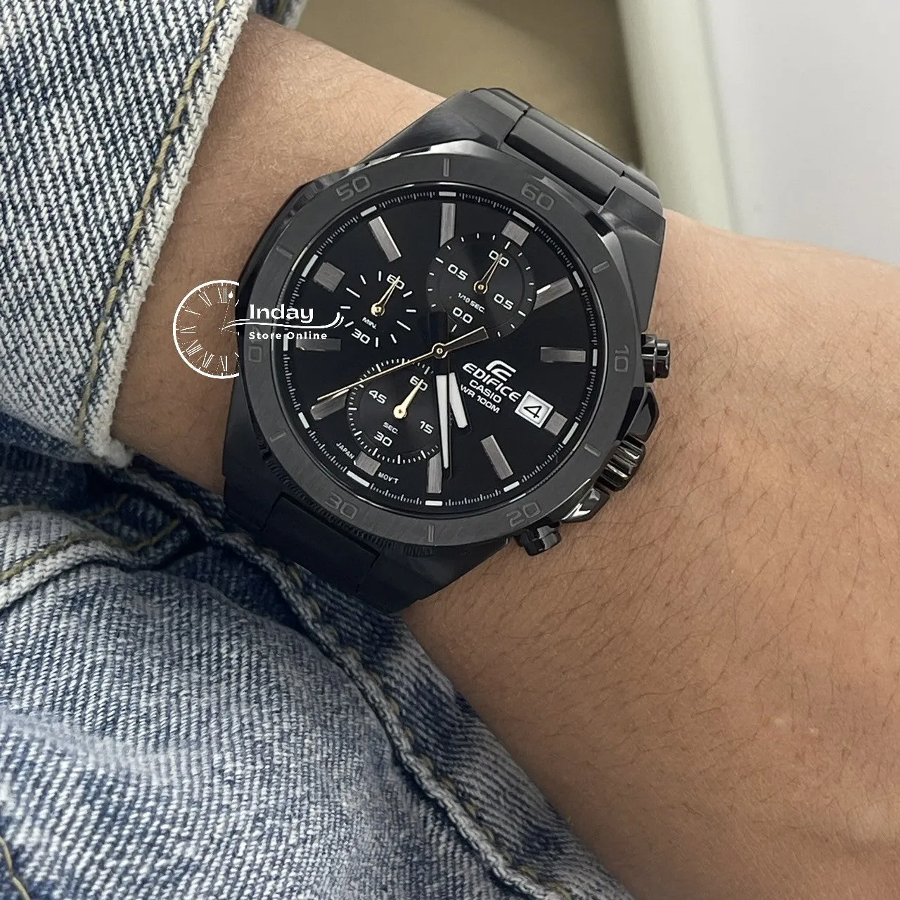 Casio Edifice  Men's Watch EFV-640DC-1A Mineral Glass Stainless Steel Black ion Plated Band