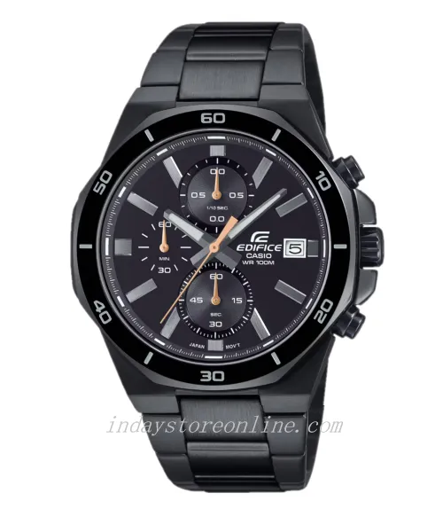 Casio Edifice  Men's Watch EFV-640DC-1A Mineral Glass Stainless Steel Black ion Plated Band