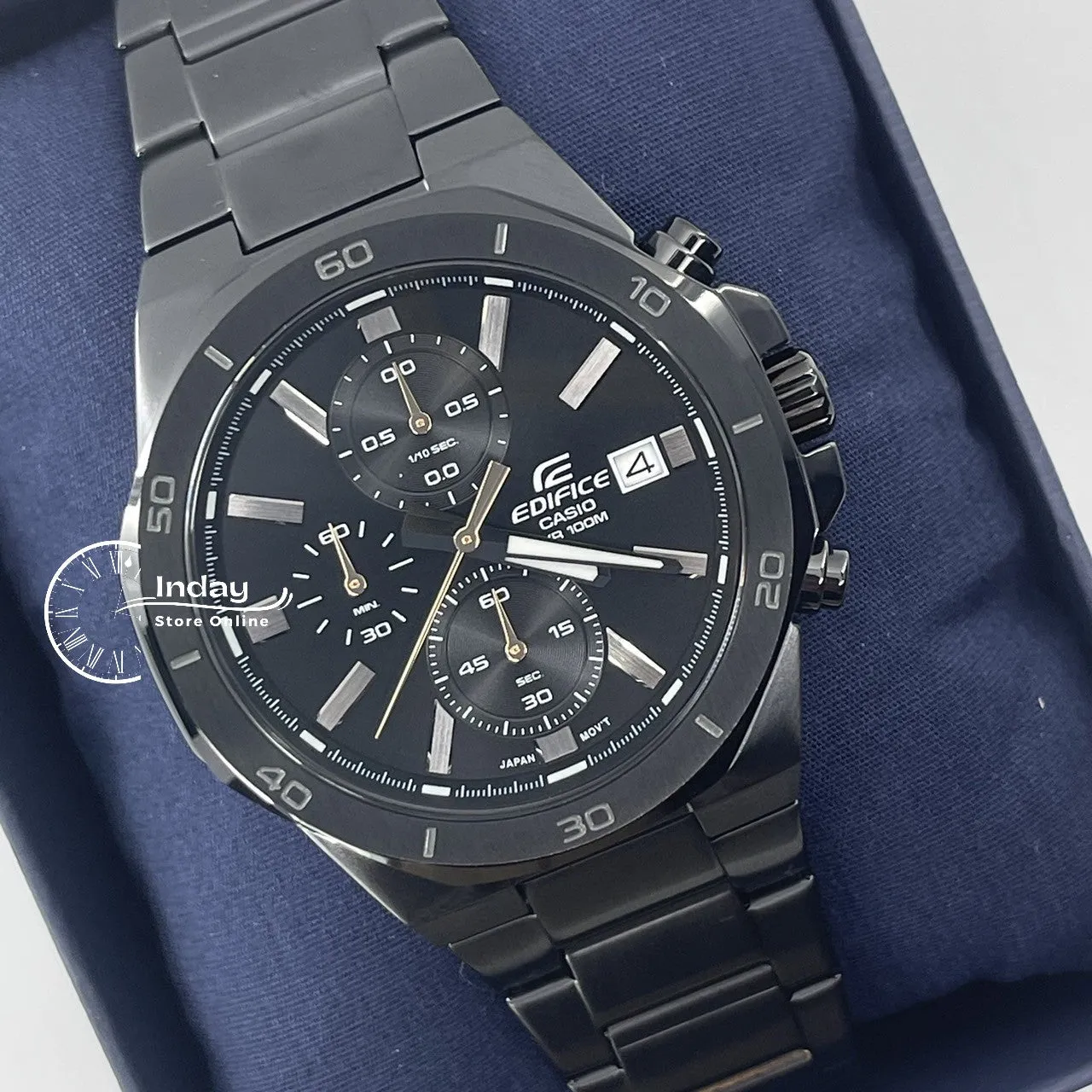 Casio Edifice  Men's Watch EFV-640DC-1A Mineral Glass Stainless Steel Black ion Plated Band