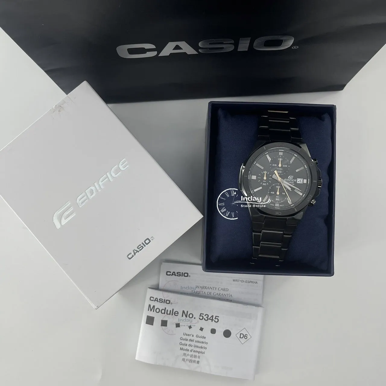 Casio Edifice  Men's Watch EFV-640DC-1A Mineral Glass Stainless Steel Black ion Plated Band