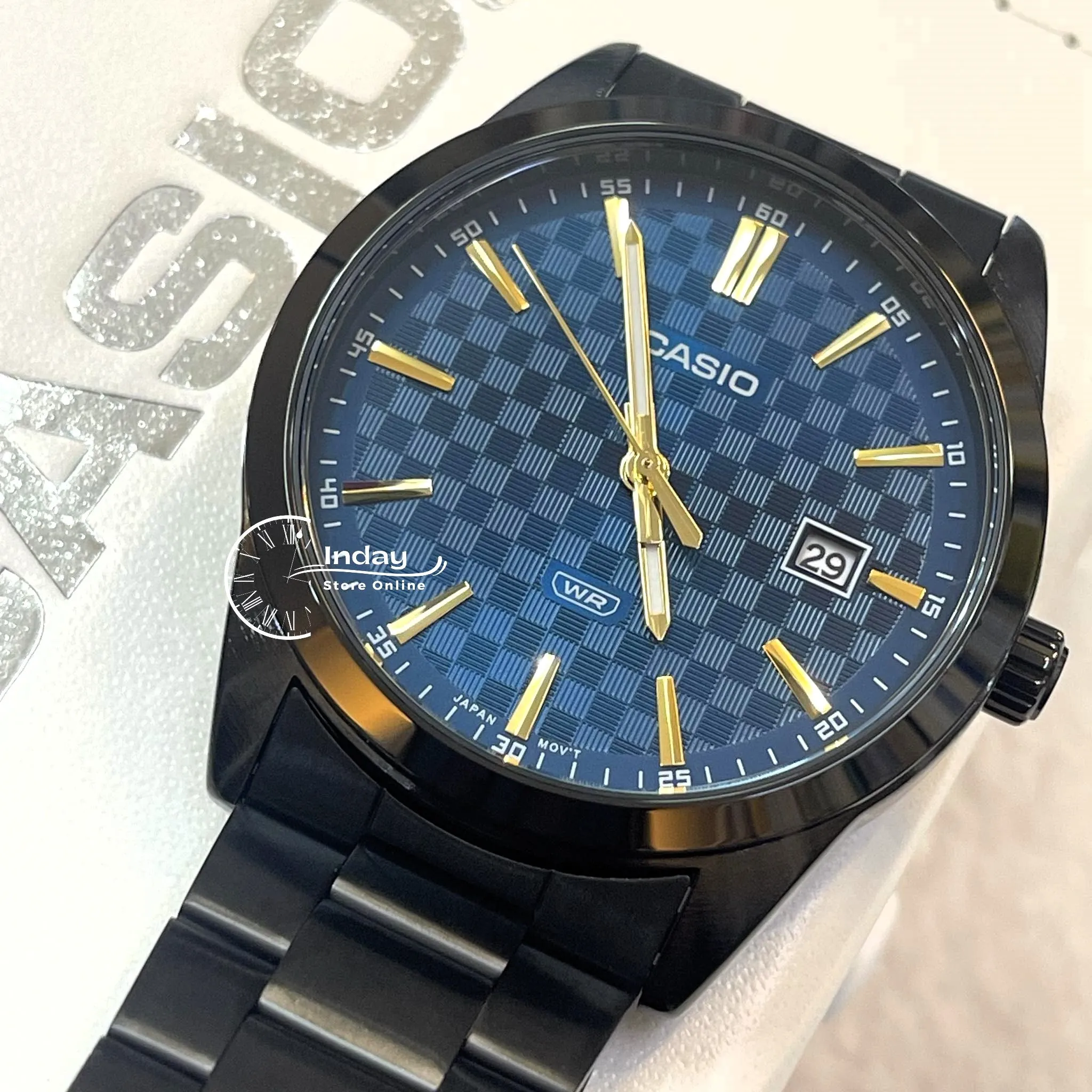 Casio Men's Watch MTP-VD03B-2A Stainless Steel Band Triple-fold Clasp Mineral Glass